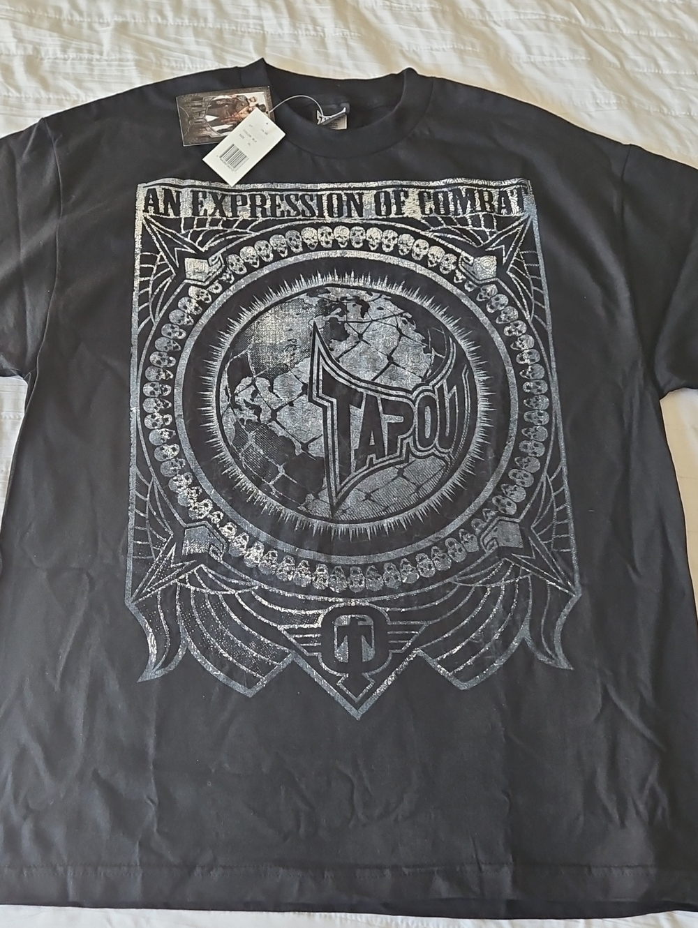 Tapout Black Short-Sleeve Shirt with Silver Graphic Emblem